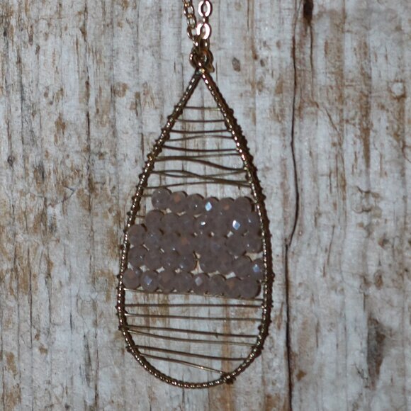 NEW Gold-Plated Teardrop Pendant w Wired Light Grey Crystals on 30"+ Necklace - Picture 2 of 3